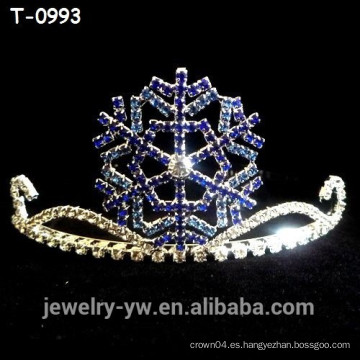 Tiara azul preciosa del navidad del copo de nieve del rhinestone para los cabritos